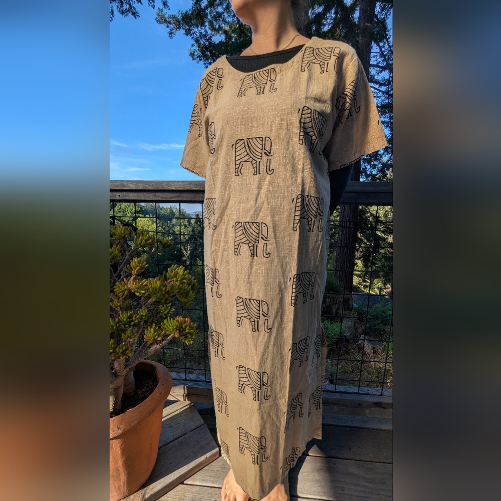 Elephant Print Beige Dress